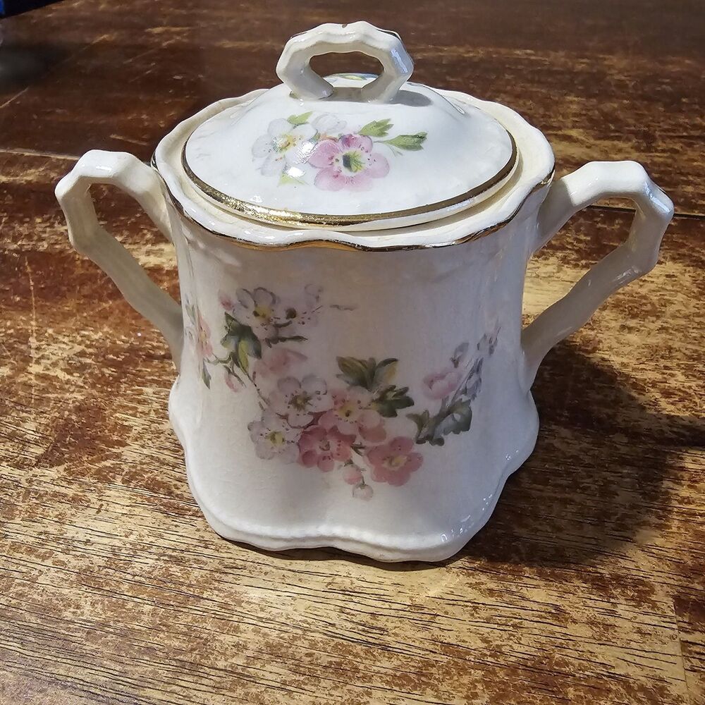 Crooksville China Co. Pastel Floral/Gold Sugar Bowl Woth LID vintage Roses